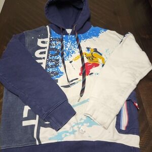 Born Fly Men's Medium Skiing Stay Fly Blue White Hoodie Sweatshirt Streetwear